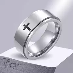Anillo Giratorio de Acero Inoxidable con Cruz – Estilo Religioso para Hombres