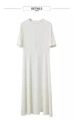Amii-Vestidos minimalistas de verano para mujer, traje liso con cuello redondo, malla empalmada, manga larga con volantes, cintura francesa, 2024 - Eleganzie