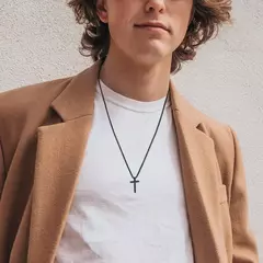 Vnox Collares cruzados para hombres y mujeres, colgante de cruz gruesa de acero inoxidable de color negro y plateado simple con cadena de caja - tienda en línea