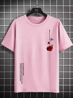 Camiseta de manga corta con cuello redondo ajustada informal con estampado de rosas 100% algodón de talla grande de verano para hombre