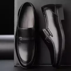 Zapatos de cuero para hombre, zapatos formales de negocios para personas mayores, punta redonda negra, informales, sencillos, cómodos, de talla grande - comprar en línea