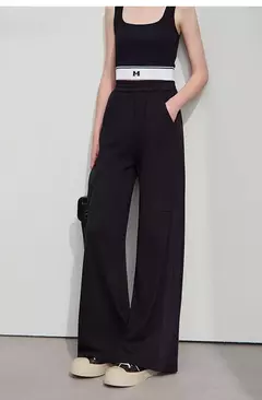 AMII-pantalones de pierna ancha minimalistas para mujer, pantalón largo negro, holgado, informal, versátil, con cintura elástica, primavera 2025 12521056 - buy online