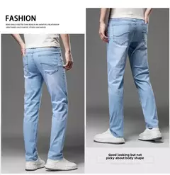 2025 marca Top estilo clásico hombres Primavera Verano Jeans negocios Casual azul claro estiramiento algodón Denim pantalones masculinos - comprar en línea