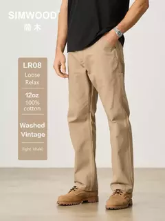 SIMWOOD 2025 primavera nueva suelta Relax 12oz tela de lona pantalones de carpintero hombres lavados Vintage pantalones de alta calidad