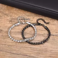 Imagen de Vnox Punk hombres pulseras de cadena de eslabones de serpiente, pulsera de cadena brillante de acero inoxidable trenzado de Color negro plateado, joyería de uso cómodo
