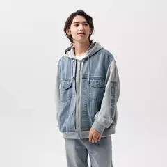 Chaqueta Semir para hombre, chaqueta vaquera de retales bordada, Top con capucha de dos piezas de imitación de primavera de gran tamaño - buy online