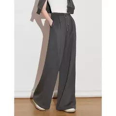 TOYOUTH, pantalones informales para mujer, primavera 2025, nuevo estilo deportivo, pantalones largos rectos de pierna ancha con cordón brillante y cintura elástica en internet