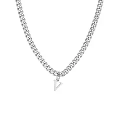 Vnox-collar sencillo de A-Z con letras para hombre y mujer, cadena cubana de acero inoxidable, resistente al agua, regalo de joyería - comprar en línea
