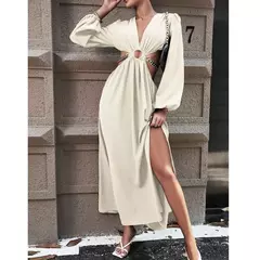 Mia Muse Vestidos de mujer Otoño Sexy Loin Hollowing Manga larga Con cuello en V Una línea Maxi vestidos de fiesta en internet