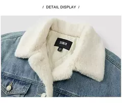 Imagen de Semir-chaqueta vaquera de retales para mujer, chaqueta acolchada con solapa de piel de conejo de imitación, holgada, invierno, 2024