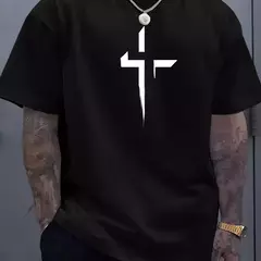 Camiseta de manga corta con cuello redondo para hombre, 100% de algodón puro, informal, holgada, de talla grande, con estampado creativo cruzado, deportiva, cómoda, de verano on internet