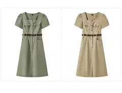 Semir-vestido Midi con abertura y escote cuadrado para mujer, traje utilitario lavado con sal, Estilo Vintage, verano, 2024 on internet