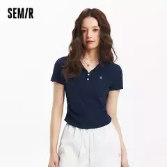 Semir Polo camisa mujer chaqueta recortada cuello 2025 nuevo verano bordado sensación fresca Top ajustado adelgazante para trajes elegantes