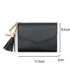 Carteras cortas de moda para mujer, billetera de cuero PU con borlas de lujo, billetera pequeña con cerrojo, monedero de tendencia, tarjetero para mujer - Eleganzie
