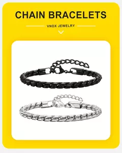Vnox Punk hombres pulseras de cadena de eslabones de serpiente, pulsera de cadena brillante de acero inoxidable trenzado de Color negro plateado, joyería de uso cómodo