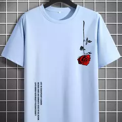 Camiseta de manga corta con cuello redondo ajustada informal con estampado de rosas 100% algodón de talla grande de verano para hombre on internet