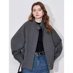 TOYOUTH-abrigo de lana para mujer, ropa gruesa con manga acampanada y cremallera, cuello levantado, prendas de vestir cálidas, otoño e invierno, 2024