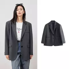 Imagen de TOYOUTH-Chaqueta de gran tamaño con dobladillo dividido en la espalda para mujer, Blazer de Color liso, traje informal a la moda para oficina, novedad de primavera, 2023