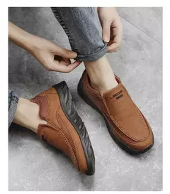 Zapatos informales de cuero para hombre, mocasines transpirables, zapatillas de deporte para hombre, calzado plano de cuero cómodo, zapatillas de deporte para hombre 2024