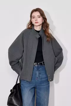 TOYOUTH-abrigo de lana para mujer, ropa gruesa con manga acampanada y cremallera, cuello levantado, prendas de vestir cálidas, otoño e invierno, 2024 - comprar en línea