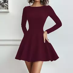 Mia Muse Vestidos de mujer para todas las estaciones, minivestidos informales negros decentes de manga larga con cuello redondo - tienda en línea