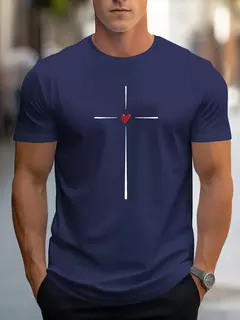 Camiseta holgada de verano 100% algodón con estampado gráfico de corazón de amor para hombre, camiseta deportiva informal ajustada con cuello redondo y manga corta - online store