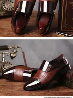 Zapatos de cuero formales de negocios informales para hombres de gran tamaño, zapatos de punta estrecha para hombres, zapatos casuales perezosos sin cordones para hombres