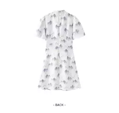 Semir-vestido con estampado de pintura de tinta para mujer, vestido Cheongsam abotonado con mangas de burbuja, novedad de verano 2024