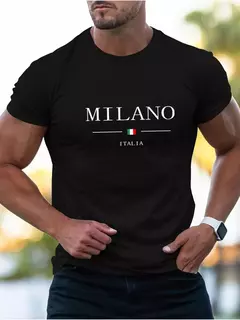 Camiseta deportiva informal holgada de algodón 100% para hombre, camiseta de manga corta con cuello redondo y estampado MILANO, cómoda, para compras, verano - Eleganzie