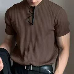 Ropa de verano para hombre, camiseta ligera de lujo, ocio, manga larga, cuello redondo, drapeado, Color sólido, camisa básica holgada, prendas de punto populares - buy online