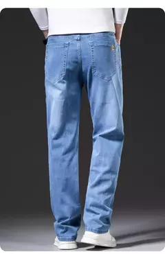 Pantalones vaqueros rectos holgados de talla grande 40 42 44 46 para hombre, pantalones elásticos informales de negocios, pantalones vaqueros azules clásicos para hombre - tienda en línea