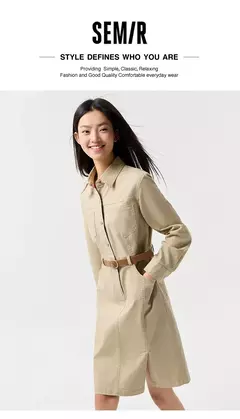 Vestido Semir para mujer, solapa con abertura, Vintage, primavera 2025, nuevo vestido de trabajo que se acepta la cintura - tienda en línea