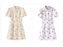Semir-vestido con estampado de pintura de tinta para mujer, vestido Cheongsam abotonado con mangas de burbuja, novedad de verano 2024 en internet