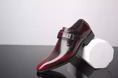 Zapatos de cuero británicos con punta estrecha para hombre, zapatos individuales de tacón bajo con hebilla, zapatos sin cordones de talla grande para hombre - Eleganzie