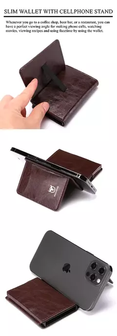 Bullcaptain-tarjetero para hombre, billetera con bloqueo RFID, caja de aluminio protegida, billeteras de cuero con Clip para dinero, tarjetero - tienda en línea