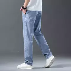 Pantalones vaqueros Lyocell de seda de hielo para hombre, pantalones vaqueros rectos holgados ultrafinos de verano, pantalones suaves y cómodos de marca para hombre, pantalones azul claro - online store