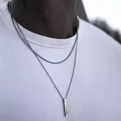 Vnox Collares de barra vertical 3D para hombres, colgante geométrico de acero inoxidable en capas, cadena cubana de cuerda de trigo en capas, collar para niño - Eleganzie