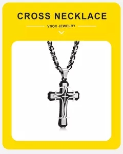 Imagen de Vnox-collar con Cruz para hombre, cadena Bizantina de 4MM, colgante de crucifijo católico de acero inoxidable Punk Rock, joyería religiosa