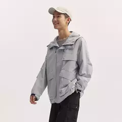 Chaqueta Semir para hombre, prendas de vestir exteriores, chaqueta holgada con capucha de tres pruebas para exteriores, mangas con hombros caídos y bolsillos grandes, otoño 2024 - Eleganzie