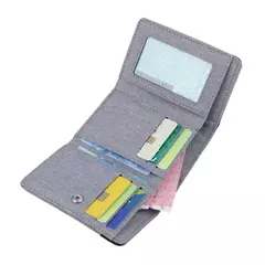 Cartera de lona para hombre, tarjeteros de identificación/foto, tarjetero negro/azul/gris, funda tipo billetera con 8 ranuras, monedero masculino con cerrojo, Mini billetera triple para hombre