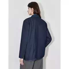 TOYOUTH-Chaqueta vaquera falsa para mujer, traje de talla grande con cuello de solapa, manga larga, color azul marino, otoño 2024