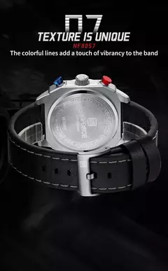 NAVIFORCE, relojes deportivos multifunción resistentes al agua para hombre, reloj de pulsera cuadrado luminoso analógico de cuarzo de marca de lujo de cuero de moda - Eleganzie