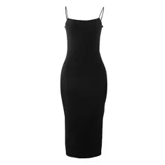 Vestido Sexy negro de verano para mujer, ropa de calle sin mangas con espalda descubierta y tirantes finos lisos, ropa informal ajustada para discoteca, vestidos de fiesta elegantes en internet