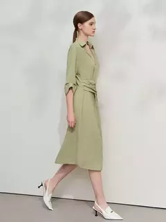 AMII vestido minimalista mujer 2025 primavera nuevo elegante Oficina señora solapa cuello pico ajustado no elástico plisado hasta la rodilla vestido acampanado 12521027 - buy online