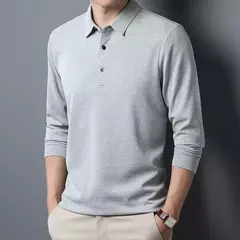 Image of Polo informal de negocios para hombre, camiseta de manga larga, Top cómodo de verano