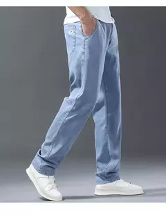 Pantalones vaqueros Lyocell de seda de hielo para hombre, pantalones vaqueros rectos holgados ultrafinos de verano, pantalones suaves y cómodos de marca para hombre, pantalones azul claro - Eleganzie