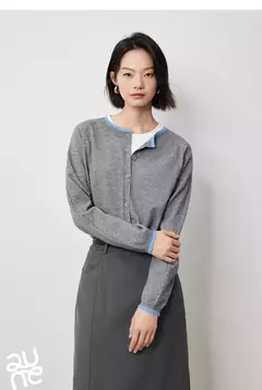 TOYOUTH-suéter de punto para mujer, cárdigan de manga larga con botones y cuello redondo, Color contrastante, novedad de otoño, 2024 - tienda en línea
