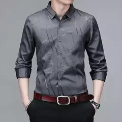 Image of Camisa estampada de manga larga informal y de moda para hombre, top de negocios sin planchar y resistente a las arrugas