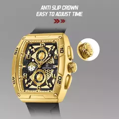 Image of Marca de moda NAVIFORCE, relojes de cuarzo con diseño dorado para hombre, reloj de pulsera informal para hombre, reloj multifunción de PU resistente al agua de gran diámetro