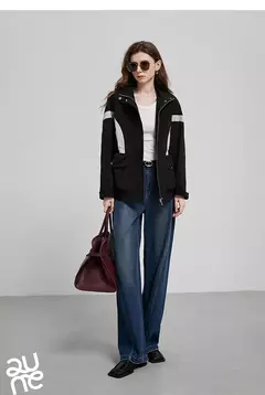 TOYOUTH chaqueta de mujer abrigo 2025 primavera nuevo contraste empalme cremallera cáqui cárdigan rompevientos abrigo - Eleganzie